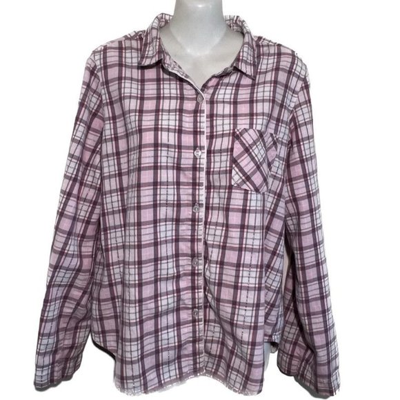 Victoria Secret Pink Plaid Button Down Shirt/Top - Picture 1 of 10